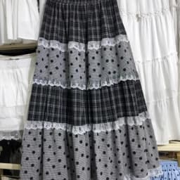 Korean Style Layered Ruffle Plaid Patchwork Midi Skirt Women's Summer New Retro Loose Versatile Large Skirt Mid-Length Skirt