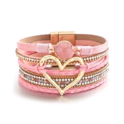 Amorcome Fashion Braided Leather Wrap Bracelets Bangles Multilayer Resin Stone Hollow Heart Charm Bracelets Women Gift Pulseira