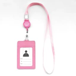 PU Leather Slim Minimalist Wallet ID Card ID Card Holder, Retractable Lanyard Neck Strap with 1 ID Window and 2 Card Slot