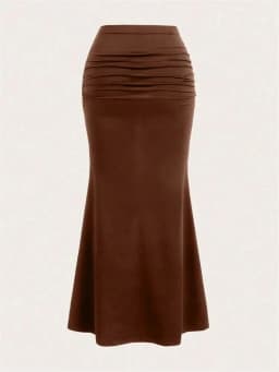 Solid Bodycon Ruched Long Skirt Women Sexy Black Elastic Elegant High Waist Mermaid Maxi Skirts Summer Streetwear