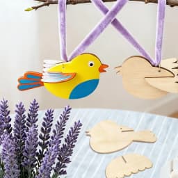 YOMDID 5pcs Unfinished Wooden Ornaments - Blank Wooden Bird Hanging Decorations, Colorful Painted Design (with Hemp Rope)