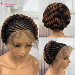 Synthetic Cornrow Braids Turban Wig Pre-Plucked Full Lace Braided Bantu Wig with Baby Hair 8Inch Natural Black for Black Women