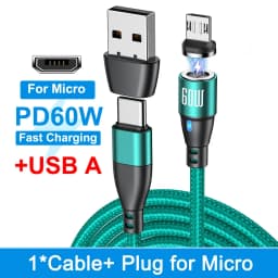 AUFU 60W Magnetic USB Cable Fast Charging USBC To Type C Micro Magnetic Data Cord For Macbook Samsung Xiaomi Magnet Charger Wire