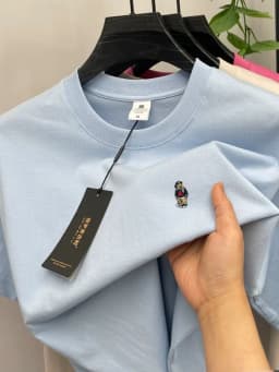 High-end pure cotton short-sleeved men's T-shirt, luxury brand printed cartoon bear, Korean style casual crew neck top for young