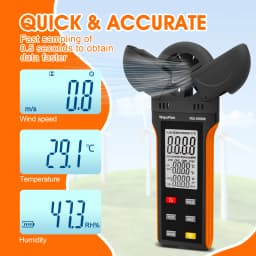Digital Anemometer Wind Speed Meter, 6-in-1 Wind Gauge for Velocity/Temperature/Relative Humidity, Auto-Off with Data Hold