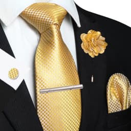 Brown Yellow Plaid Ties For Men Luxury 8cm Silk Tie Pin Pocket Square Cufflinks Tie Clip Set Business Party Wedding Accessories