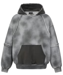 Men Vintage Washed Tie Dye Hoodie Raw Edge Patchwork Color Block Pocket Streetwear Oversized Sweatshirt