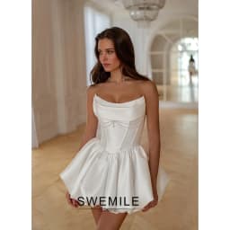 A-line Strapless Mini Wedding Dresses Puffy Hem Elegant Draped Short Bridal Gowns with Pearls for Women свадебное платье