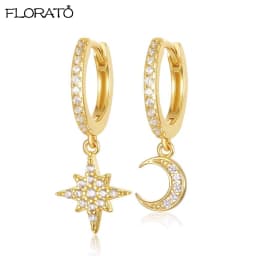925 Sterling Silver Needle New Star/Moon Small Hoop Earrings for Women Exquisite Crystal Pendant Earrings Fashion Jewelry Gift