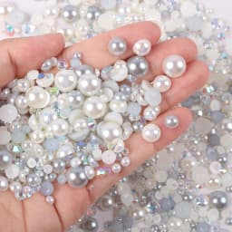 1100Pcs Flat Back Pearls And Rhinestones, 30g Mixed Size 3mm-10mm Ab Color Resin Rhinestones Semi-Circular Pearl
