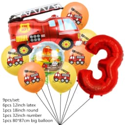 9pcs Fireman Sam Foil Number Balloons Set Happy Birthday Party Deco Ball Boy Gift Fire Truck Holiday Baby Shower Party Supplies