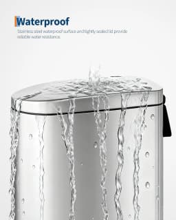 13 Gal / 50 L Slim Stainless Steel Step Trash Can with Soft-Close Lid – Kitchen Garbage Bin with Inner Bucket, Rear Handle, Rustproof, Silver
