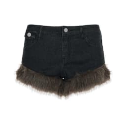 2026 New Retro Fluffy Splicing Denim Shorts Spice Girl Warm Fashion Low Waist Hip Hot Pants Women