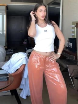 Elegant Sequined Women's Trouser Mid-Waist Lace Up Straight Mop Pants 2026 Summer Autumn Fashion Female All-Match Bottom
