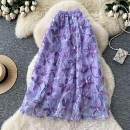Autumn Winter Flower Embroidery Sequin Mesh Midi Skirts Women 2026 Korean Style Fashion Elegant High Waist Faldas