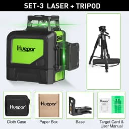 Huepar 8 Lines Laser Level 360° Cross Line Self-leveling Horizontal & Vertical Line Laser Tool With Laser Receiver and Tripod