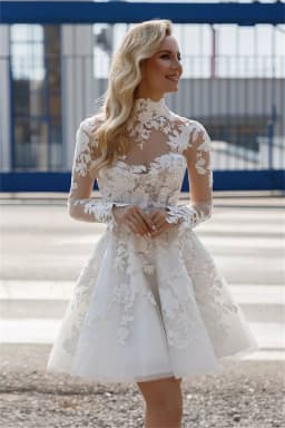 Sheer Illusion High Neck Full Sleeves Lace Applique Short Wedding Dresses Custom Made 2024 Vestido De Noival