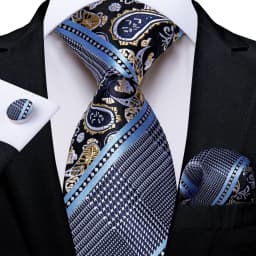 New Formal Ties Classic Blue Striped Necktie Handkerchief Cufflinks Gift For Men Wedding Tie Cravate Gravatas