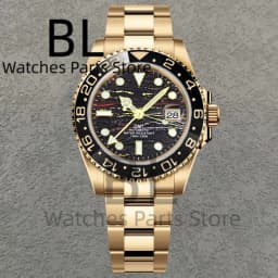 BLIGER Top Brand Luxury 40MM Full Gold Automatic Watch Sapphire Glass Waterproof Tiger-Eye Pattern Doulbe End Link Braclelet