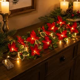 1pc 10/20 LED Christmas Artificial Flower and Red Berry String Light Battery Powered Fairy Lamp For Home Bedroom Christmas Decor