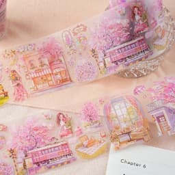 1pcs First Love Cherry Blossom Character PET Tape Sticker Aesthetic for Laptop Luggage Stickers Scrapbooking Rooms Decoration