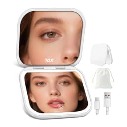 Makeup Mirror with Lights, 1X/10X Magnification Double Sided Portable Foldable Lighted Travel Mirror 3 Color Lighting for Gifts