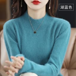 Autumn and Winter New 100% Mink Cashmere Women's Sweater Half High Collar Pullover Casual Knitting Korean Loose Fashion Top