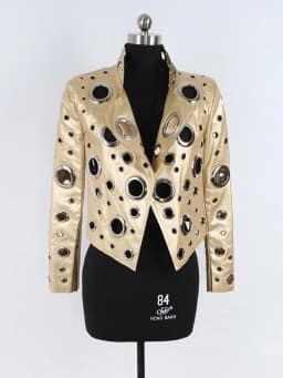 Nerazzurri Spring Autumn Short Hollow Out Pu Leather Jacket Women Rivet Cool Stylish Luxury Designer Clothes Runway Fashion 2024