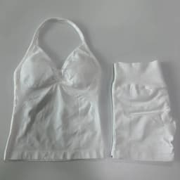 No Logo 2 Pieces Sports Set Women Backless Tank Tops High Waist Scrunch Seamless Shorts Gym Set Sportswear Workout Set Yoga