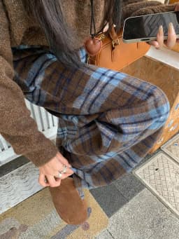 Retro Blue Plaid Drawstring Lace-up Wide Leg Pant Autumn Winter High Waist Loose Pleated Straight Trousers Streetwear Casual Y2k