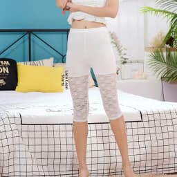 High Waist Safety Pants Women's plus Size Elastic Lace Mesh Bottoming Trousers Seven-Quarter Length Spring Fashion plus Size