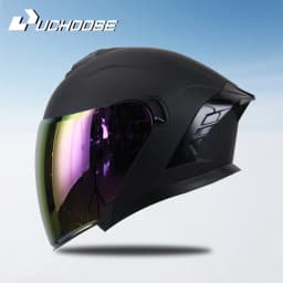 715-Motorcycle Dual Visor Flip-Up Modular Full-Face Helmet Anti-Fog Street Bike Racing Helmet for Women and Men Retro 3/4 Helmet