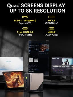 GMKtec AI Mini PC EVO-T1 Intel Core Ultra 9 285H OCulink MINI PC 2*DDR5 3*PCIe4.0 Desktop Supercomputing Center Built-in 32b LLM