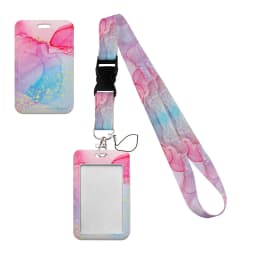 Simple Marble Heart Rainbow Card Holder with Buckle Lovely Hanging Rope ID Pass Hang Accessories Holder Lanyard Passr Case