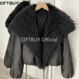 OFTBUY Oversized Quilted Outerwear Warm Winter Wear Smooth Zipper Duck Down Jacket Female Women Genuine Fox Fur Winter Coat