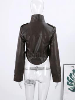 2026 Spring Women's Cropped PU Leather Jacket Stand Collar Long Sleeve Zipper Jackets Fashion Lady Retro Moto Biker Coat Outwear