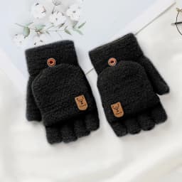 Men's Winter Gloves Flip Warm Writing Mittens Student Half Finger Flip Thermal Jacquard Knit Male Soft Elastic Business Gloves
