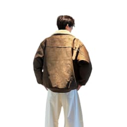Winter Maillard Fleece Lined PU Leather Puffer Jacket Men's Thick Warm Couple Coat