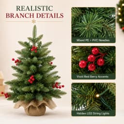 Artificial Christmas Tree Pure PE+PVC+Red Fruit High-grade Desktop Small Christmas Tree 45cm/60cm Family Christmas Decorations