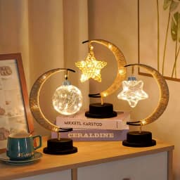 1pc Ramadan Table Lamp Gold Moon Decorative Night Light With Hanging Star or Ball Battery Powered Perfect For Home Bedroom Decor