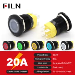High Current 19mm 22mm 20A 12V 24V 110V 220V IP68 Waterproof Flat Ring Round Push Button Switch Metal Stainless Steel 20cm Wire