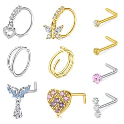 10Pcs Nose Rings Studs for Women Surgical Steel 18/20G Nose Hoop Corkscrew L Shaped Nose Stud Nose Ring Nose Piercing Jewelry