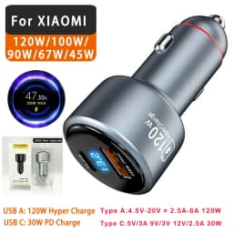 For Xiaomi Car Charger 120W 100W HyperCharge Super Fast Charging In Car Cargador Auto For Mi 17 15 14 13 12 Poco F8 X7 X6 Redmi