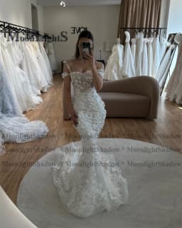 Moonlight Sparkly Wedding Dresses Mermaid Off the Shoulder Appliques Lace up Sequined Vestidos De Novia Brautmode Customized