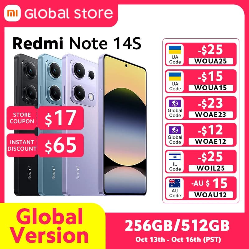 Global Version Xiaomi Redmi Note 14S Smartphone 200MP Camera NFC 120Hz 6.67" AMOLED Display 67W Hyper Charge MTK Helio G99 5000m
