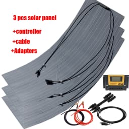 150W-600W Semi-Flexible Monolithic Monocrystalline Solar Panel Kit, 19.8V PV Module, 12V/24V/36V Off-Grid Battery Charger for RV