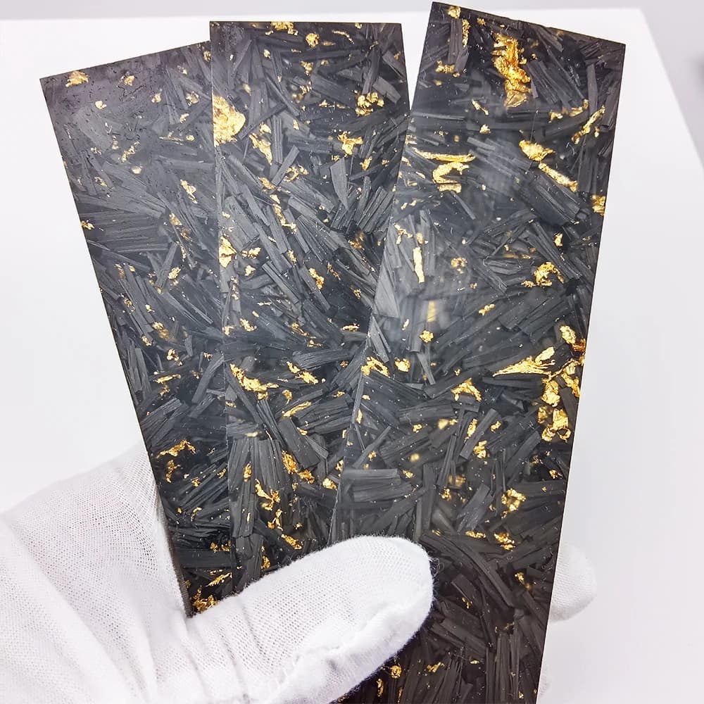 2pieces CF Carbon Fiber Black Marble with Resin for DIY Knife Handle Material Gold Foil Powder Compression Patch Plate