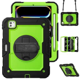 for iPad Pro11 M4 A2836 2024 , Military Grade Shockproof Protector Silicone Cover Pencil Holder+Handle Shoulder Strap