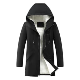Mens Cotton Windproof Solid Color Coats Parkas Jackets for Men Long Hooded Coat Winter New Warm Thick Fleece Parkas Jacket