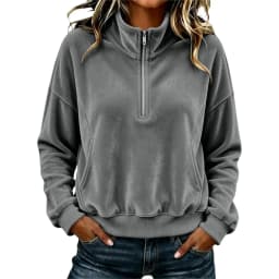 Womens Quarter Zip Pullover Long Sleeve Velvet Sweatshirt Soft Cozy Lightweight Fall Winter Outfits Casual Loose Color Hoodie